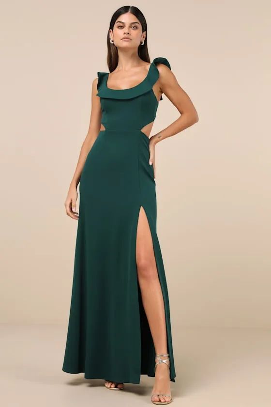 Captivating Charisma Emerald Ruffled Cutout Tie-Back Maxi Dress sold by Lulus product image thumbnail 2