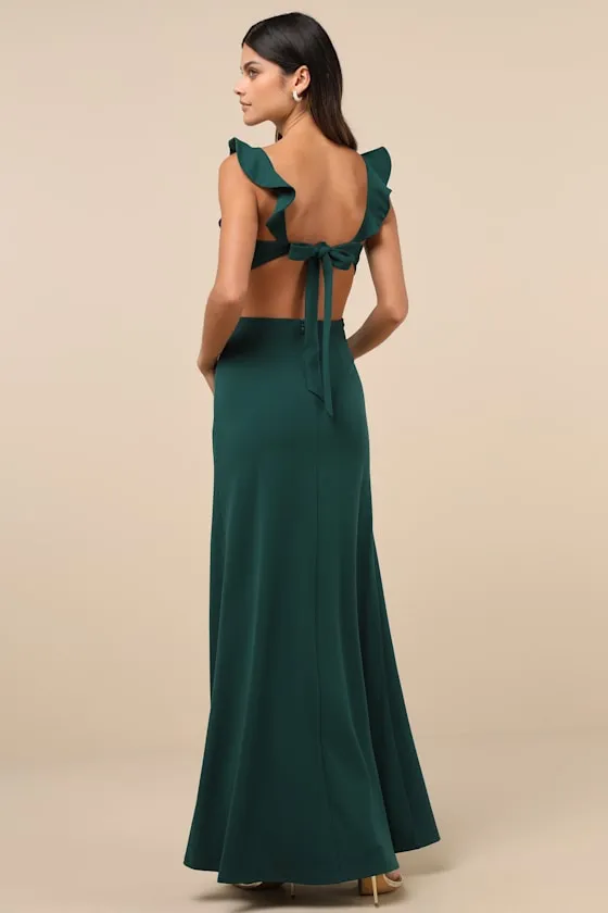 Captivating Charisma Emerald Ruffled Cutout Tie-Back Maxi Dress sold by Lulus product image thumbnail 3