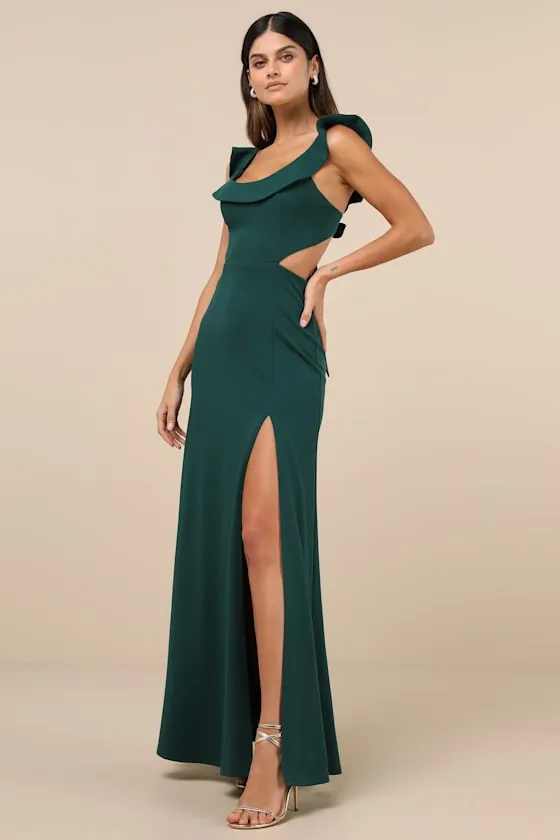 Captivating Charisma Emerald Ruffled Cutout Tie-Back Maxi Dress sold by Lulus product image thumbnail 4