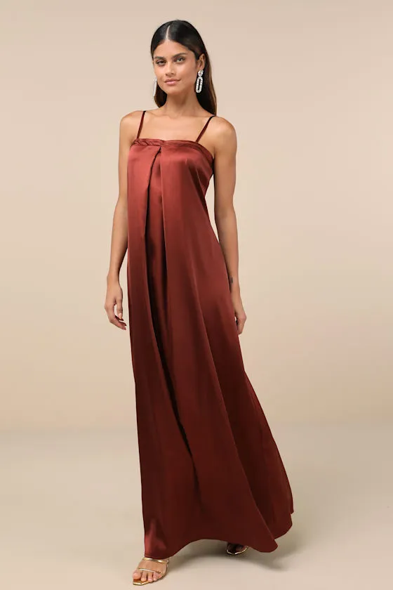 Modern Poise Rust Red Satin Pleated Sleeveless Maxi Dress sold by Lulus product image thumbnail 3