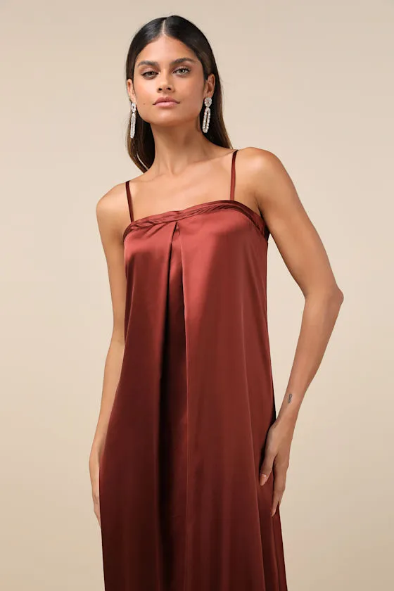 Modern Poise Rust Red Satin Pleated Sleeveless Maxi Dress sold by Lulus product image thumbnail 4