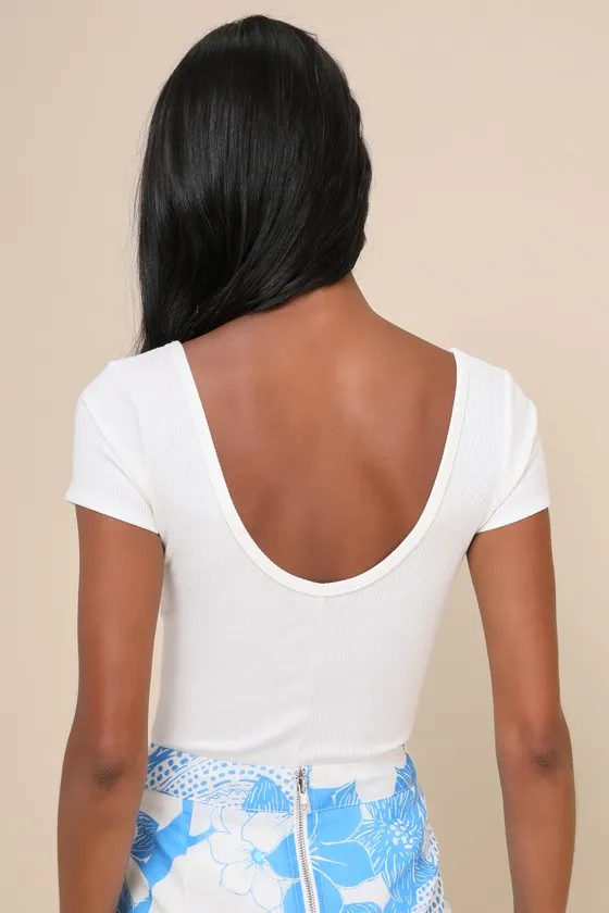 Always Confident Ivory Ribbed Square Neck Short Sleeve Bodysuit sold by Lulus product image thumbnail 2