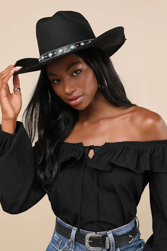 Saddled Up Black and Silver Western Hat sold by Lulus