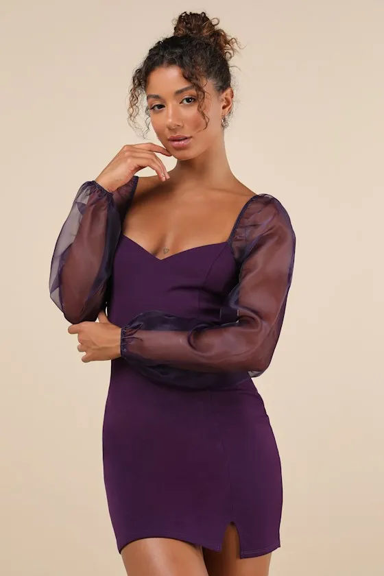Sophisticated Aura Purple Long Sleeve Bodycon Mini Dress sold by Lulus