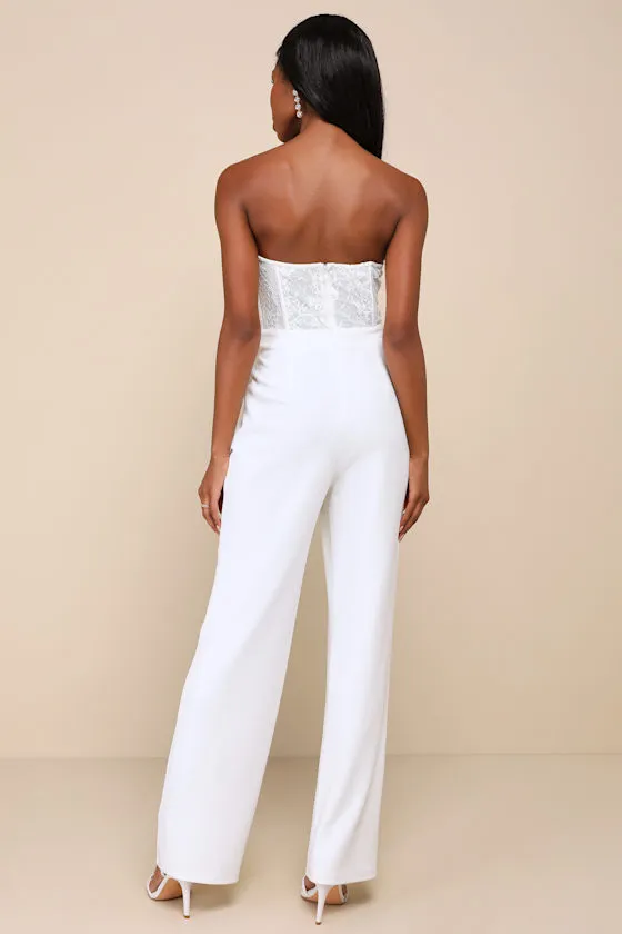 Positively Impressive White Lace Strapless Bustier Jumpsuit sold by Lulus product image thumbnail 2
