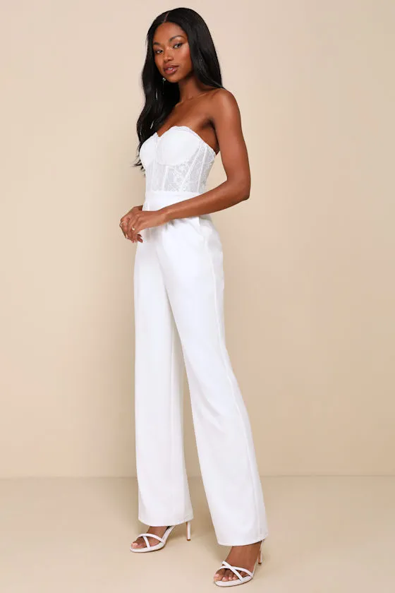 Positively Impressive White Lace Strapless Bustier Jumpsuit sold by Lulus product image thumbnail 3