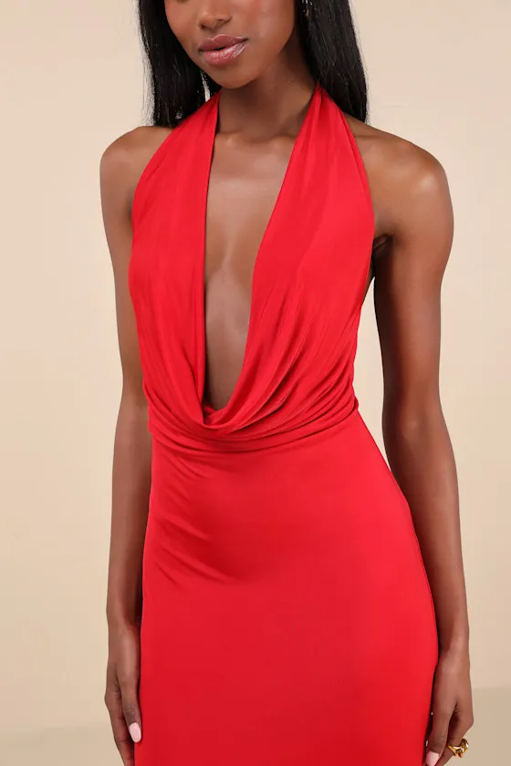 Eye-Catching Silhouette Red Cowl Neck Halter Maxi Dress sold by Lulus product image thumbnail 4