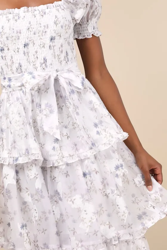 Darling Posture White Floral Tiered Puff Sleeve Midi Dress sold by Lulus product image thumbnail 4
