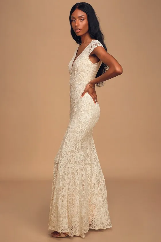 Icing on the Cake White Lace Short Sleeve Maxi Dress sold by Lulus product image thumbnail 3