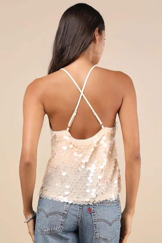 Radiantly Demure Cream Paillette Sequin Backless Tank Top sold by Lulus product image thumbnail 2