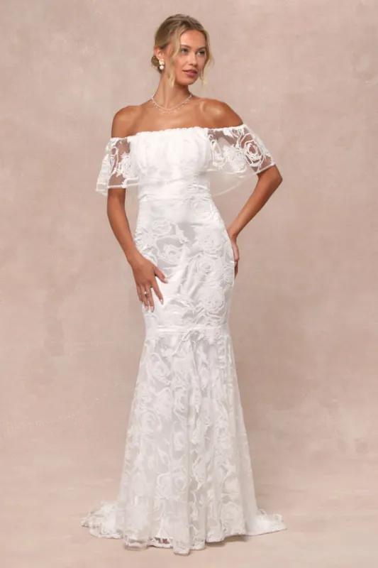 Perfect Eternity White Off-the-Shoulder Floral Maxi Dress sold by Lulus