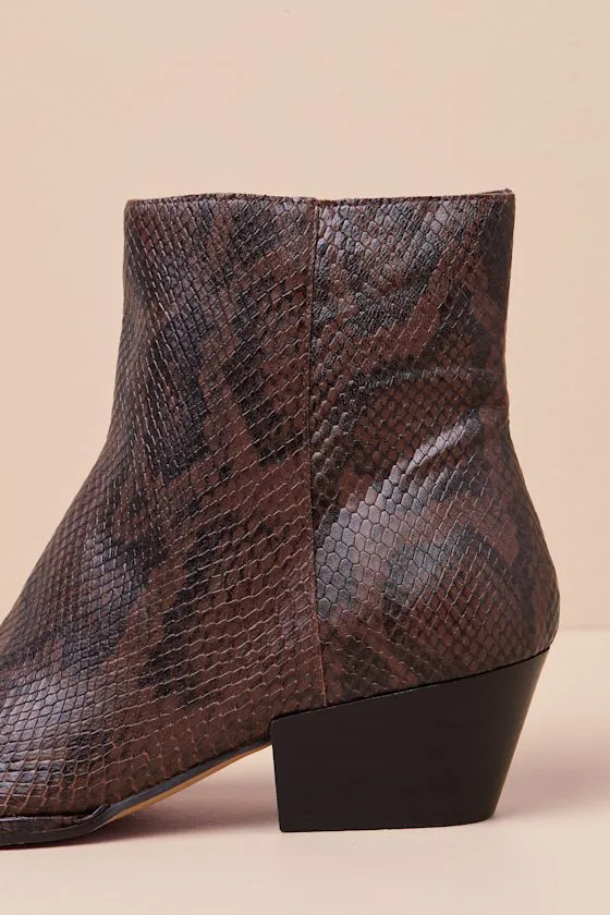 Nonah Java Snake-Embossed Pointed-Toe Ankle Boots sold by Lulus product image thumbnail 4
