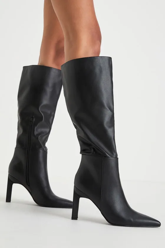 Olivet Black Pointed-Toe Knee-High Boots sold by Lulus