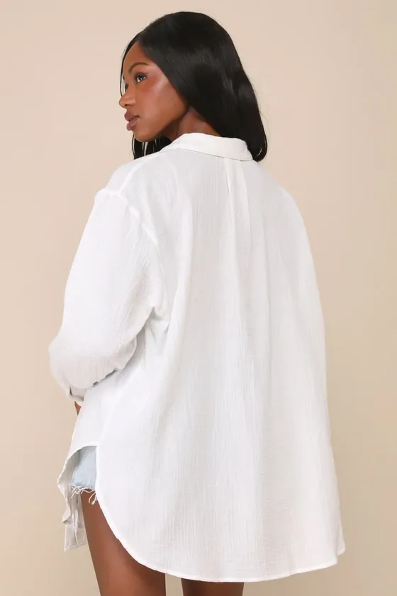 Easy To See White Oversized Button-Up Top sold by Lulus product image thumbnail 2