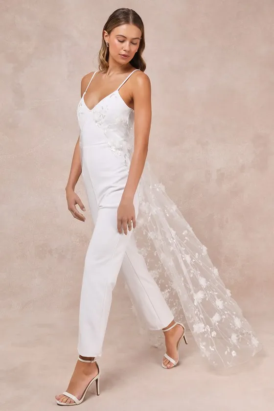 Extreme Elegance White Mesh Floral Embroidered Cape Jumpsuit sold by Lulus product image thumbnail 2