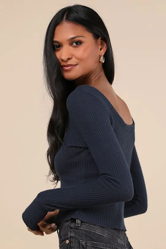 Everyday Design Navy Blue Long Sleeve Top sold by Lulus product image thumbnail 2
