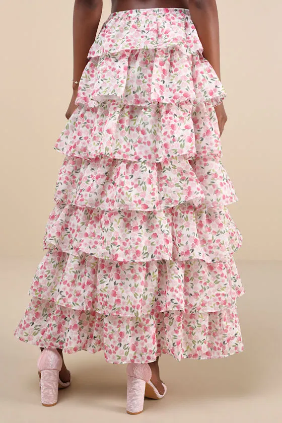 Wild Hearts Ivory Multi Floral Tiered Midi Skirt sold by Lulus product image thumbnail 3