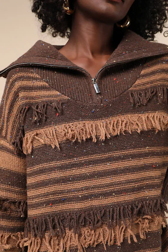 Ultimate Coziness Brown Striped Quarter-Zip Sweater Mini Dress sold by Lulus product image thumbnail 4