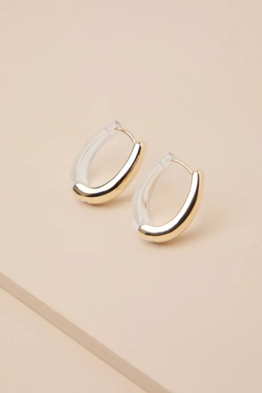 Serene Mentality Gold and Clear Lucite Hoop Earrings sold by Lulus