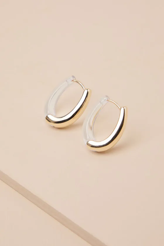 Serene Mentality Gold and Clear Lucite Hoop Earrings sold by Lulus