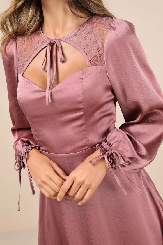 Consistent Beauty Mauve Pink Lace Cutout Long Sleeve Mini Dress sold by Lulus product image thumbnail 4
