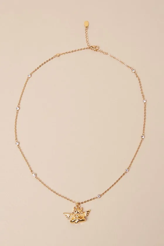 Box of Rain Gold Rhinestone Cherub Pendant Necklace sold by Lulus product image thumbnail 2