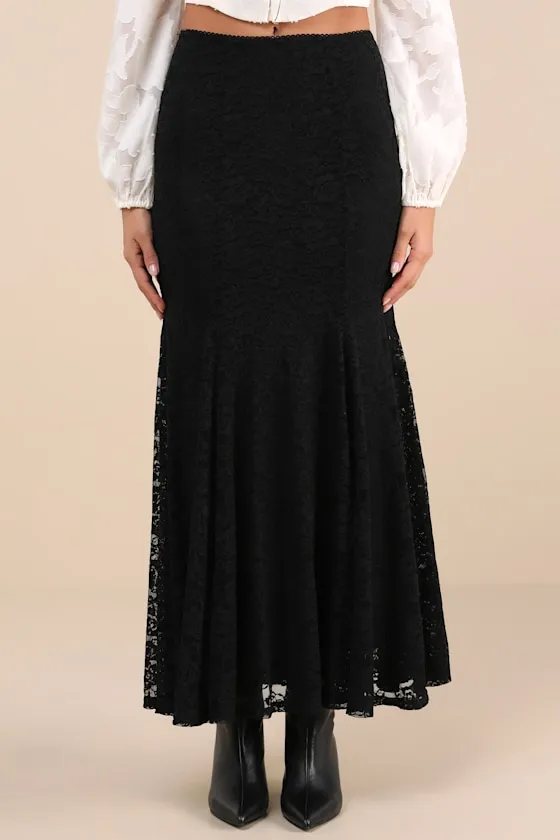 Passionate Statement Black Floral Lace Mermaid Midi Skirt sold by Lulus product image thumbnail 2