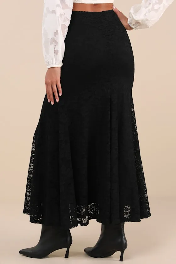 Passionate Statement Black Floral Lace Mermaid Midi Skirt sold by Lulus product image thumbnail 3