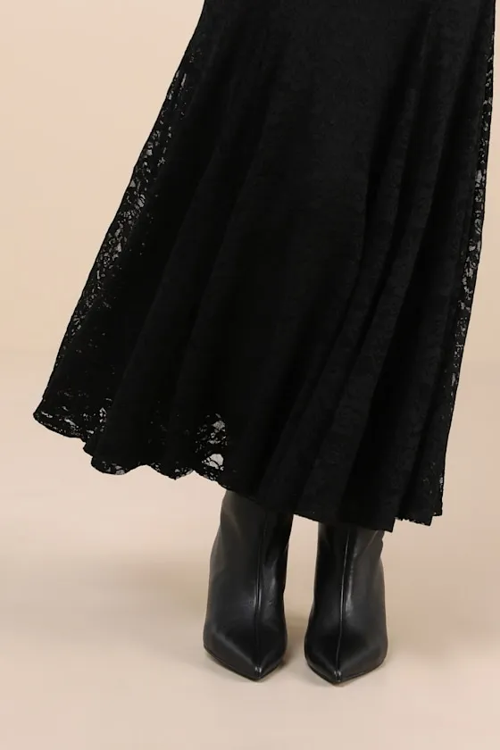 Passionate Statement Black Floral Lace Mermaid Midi Skirt sold by Lulus product image thumbnail 4