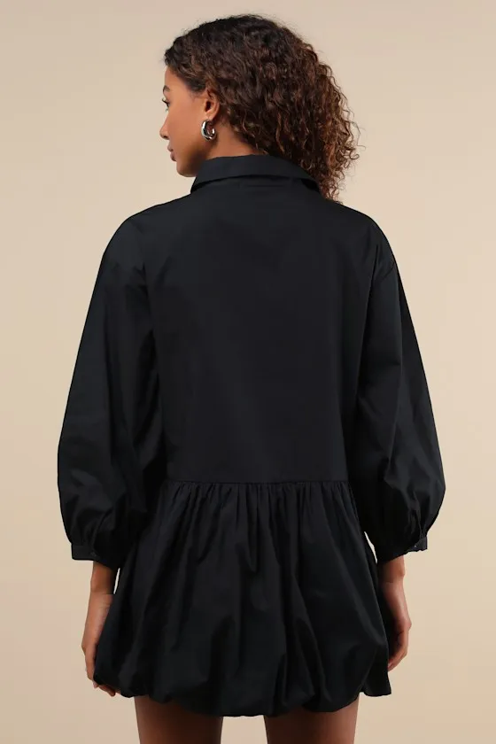 Sophisticated Delight Black Collared Bubble-Hem Mini Dress sold by Lulus product image thumbnail 2
