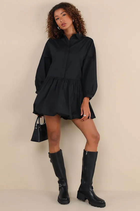 Sophisticated Delight Black Collared Bubble-Hem Mini Dress sold by Lulus product image thumbnail 3