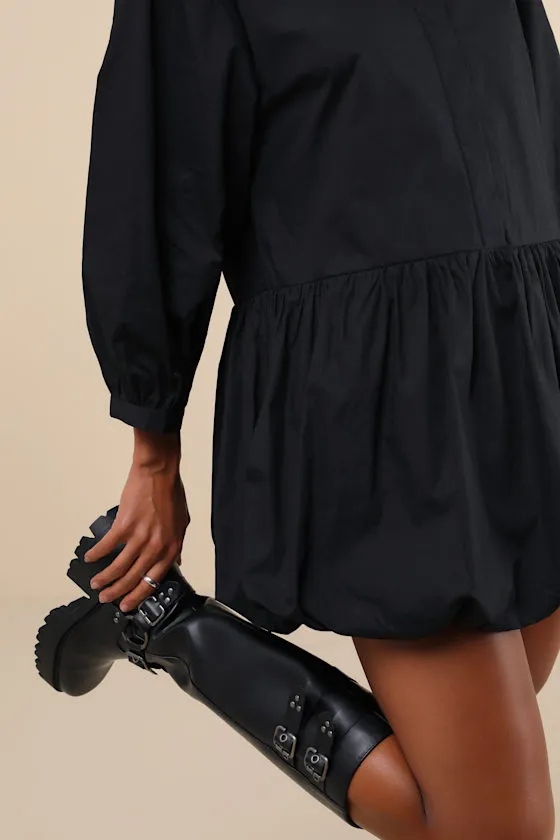 Sophisticated Delight Black Collared Bubble-Hem Mini Dress sold by Lulus product image thumbnail 4