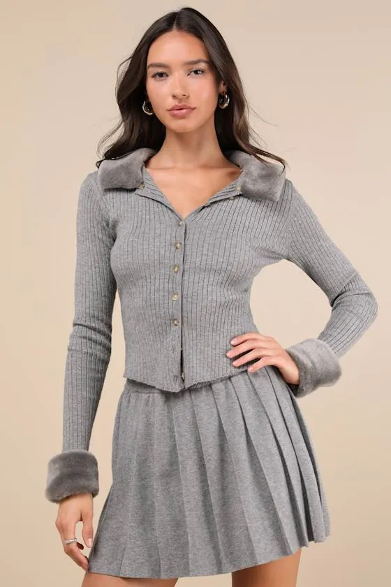 Chicly Cozy Heather Grey Faux Fur Two-Piece Sweater Mini Dress sold by Lulus product image thumbnail 2
