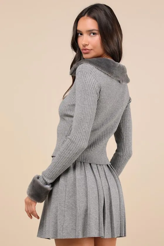 Chicly Cozy Heather Grey Faux Fur Two-Piece Sweater Mini Dress sold by Lulus product image thumbnail 4