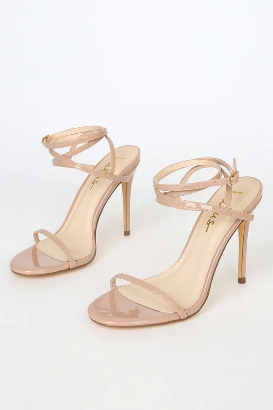 Sydd Light Nude Patent Ankle Wrap High Heel Sandals sold by Lulus