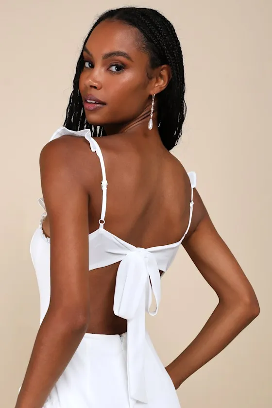 Romantic Attitude White Chiffon Rosette Drop Waist Maxi Dress sold by Lulus product image thumbnail 4