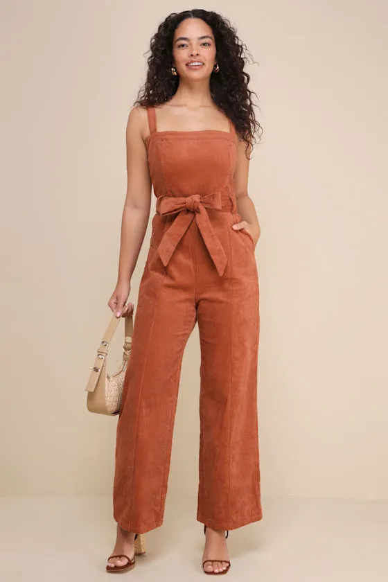 Cutie Season Rust Orange Corduroy Wide-Leg Jumpsuit sold by Lulus product image thumbnail 2