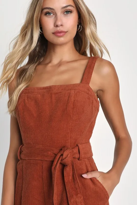 Cutie Season Rust Orange Corduroy Wide-Leg Jumpsuit sold by Lulus product image thumbnail 3