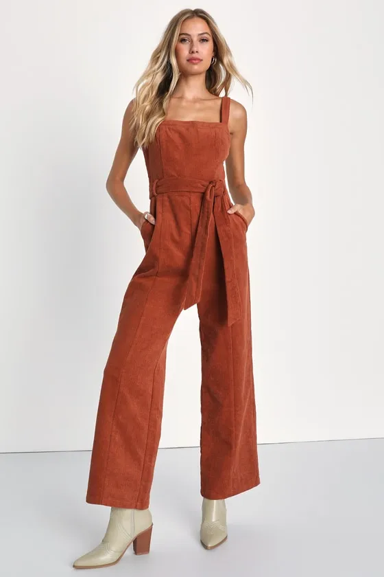 Cutie Season Rust Orange Corduroy Wide-Leg Jumpsuit sold by Lulus product image thumbnail 4