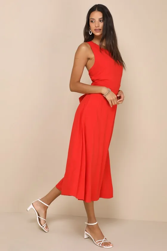 Sunny Energy Red Lace-Up Midi Dress with Pockets sold by Lulus product image thumbnail 3