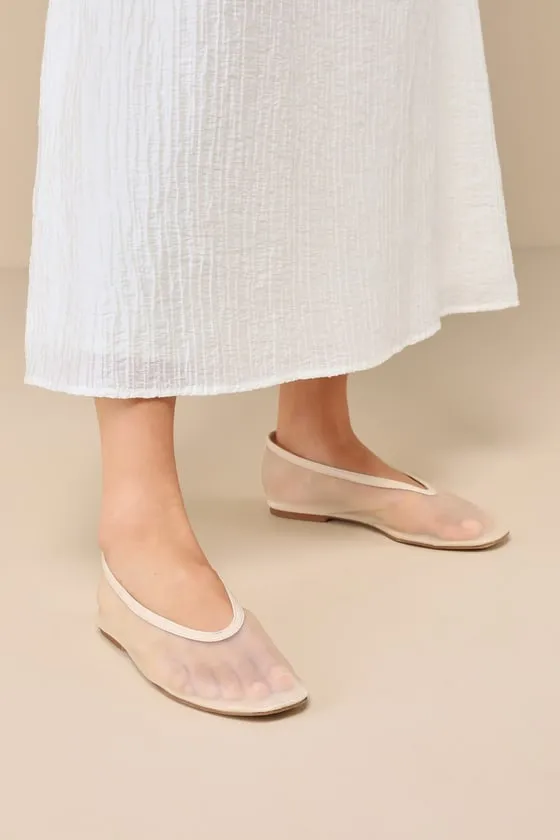 Aldan Beige Sheer Mesh Ballet Flats sold by Lulus