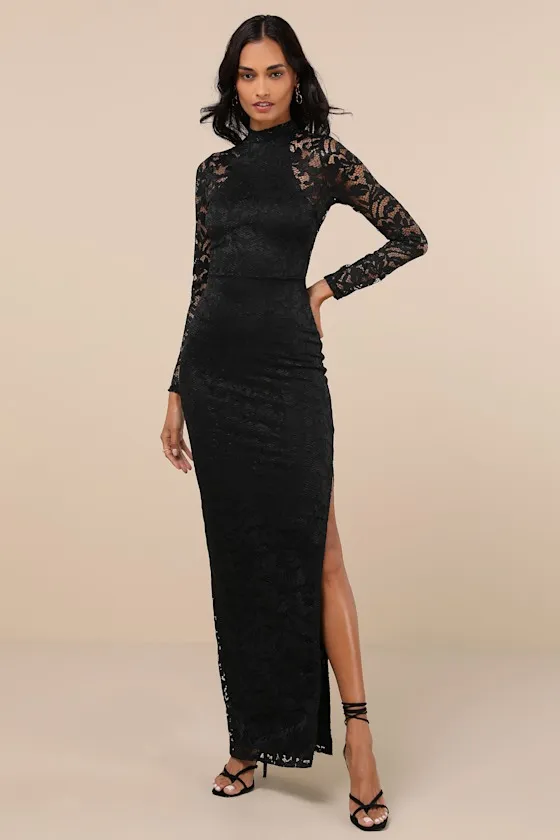 Extravagant Energy Black Lace Backless Long Sleeve Maxi Dress sold by Lulus product image thumbnail 2
