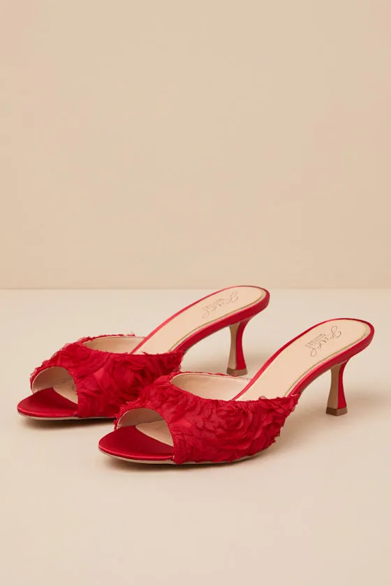 Scarlet Red Satin Kitten Heel Slide Sandals sold by Lulus product image thumbnail 3