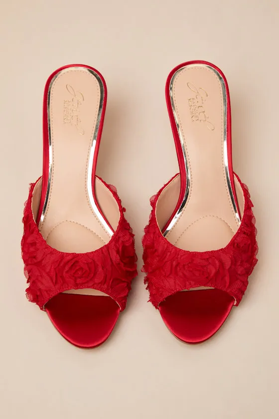 Scarlet Red Satin Kitten Heel Slide Sandals sold by Lulus product image thumbnail 4