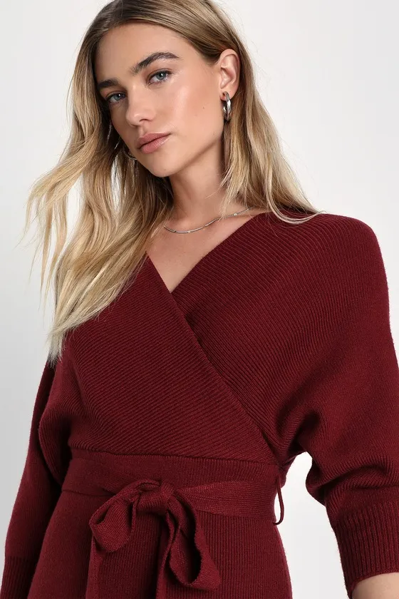 Fall into Fashion Burgundy Dolman Sleeve Sweater Midi Dress sold by Lulus product image thumbnail 2