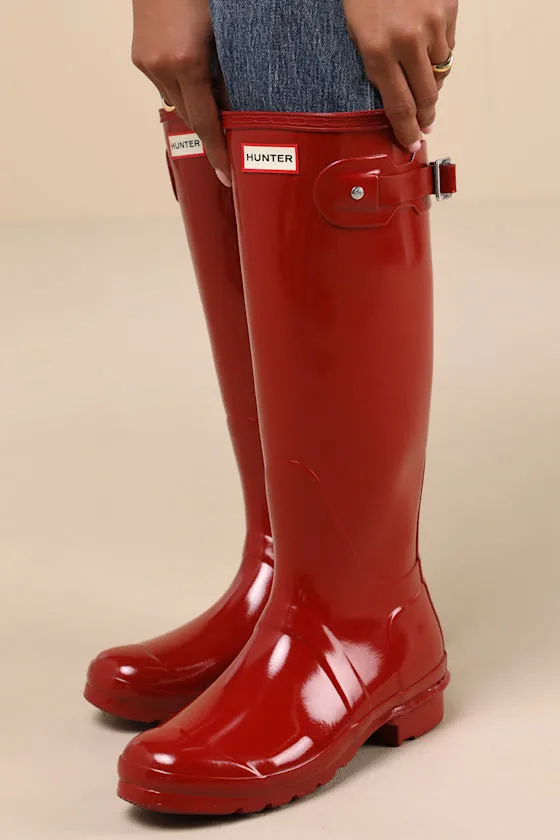 Original Tall Military Red Glossy Rain Boots sold by Lulus