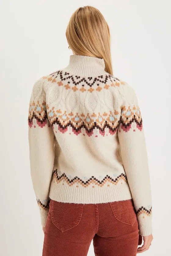 Warm Bliss Beige Multi Knit Half-Zip Sweater sold by Lulus product image thumbnail 4
