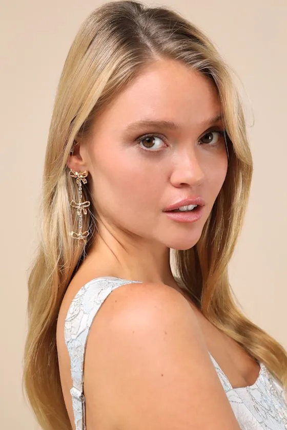 Delightful Glimmer Gold Bow Drop Earrings sold by Lulus product image thumbnail 2