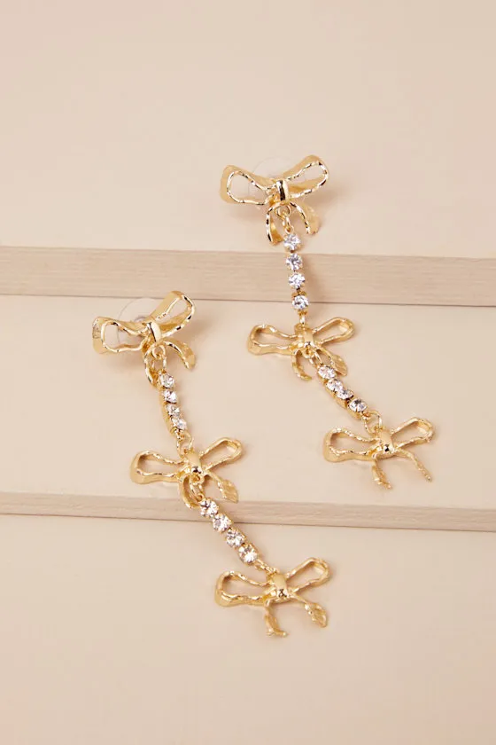 Delightful Glimmer Gold Bow Drop Earrings sold by Lulus product image thumbnail 3