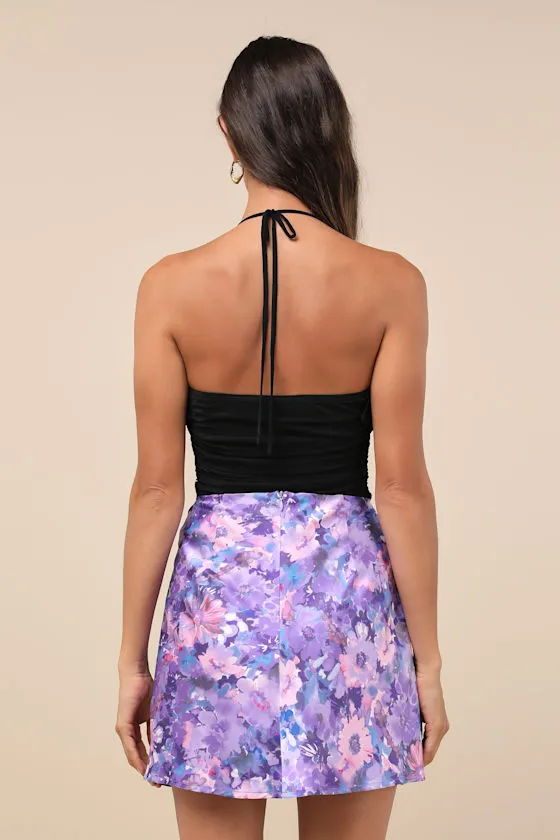 Blooming Success Purple Multi Floral Satin Mini Skirt sold by Lulus product image thumbnail 3